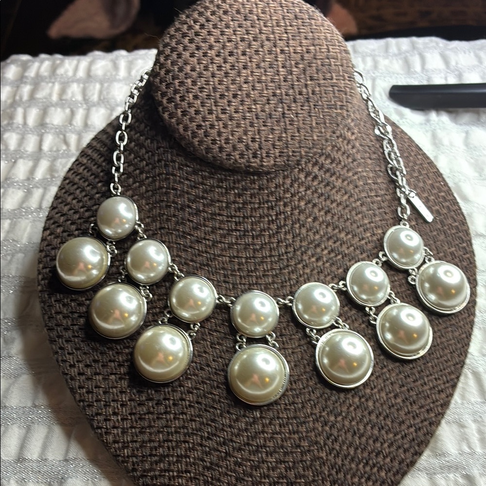 Cookie Lee Silver Necklace with White Pearls